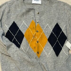 Old Navy Gray Cardigan with Mustard and Navy Argyle